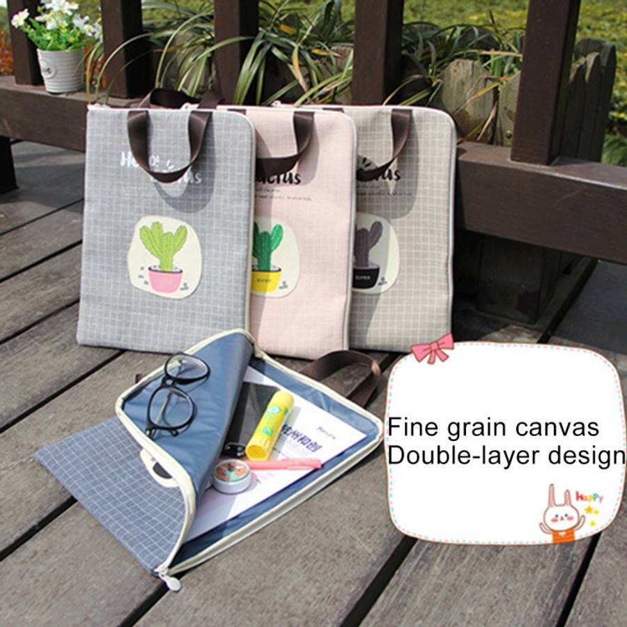 Cactus Pattern Waterproof and Dustproof Canvas File Bag Zipper Data Portable Storage Bag, Random ...