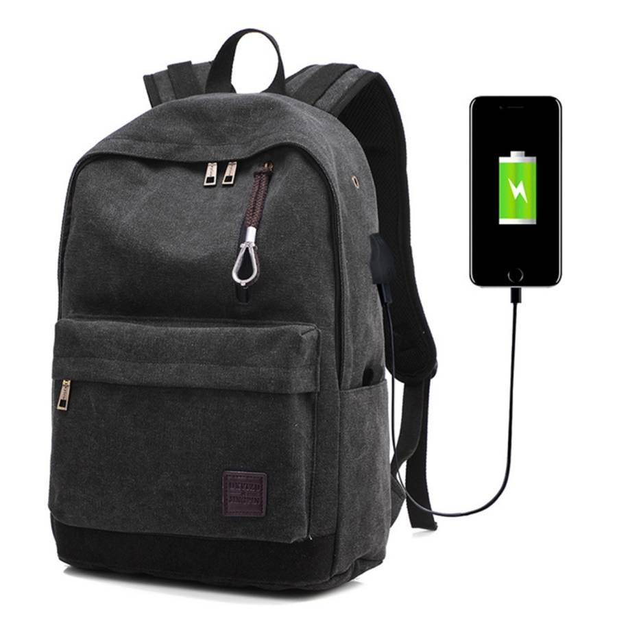 Multi-Function Travel Casual Canvas Backpack Students Bag with External USB Charging Interface &a...