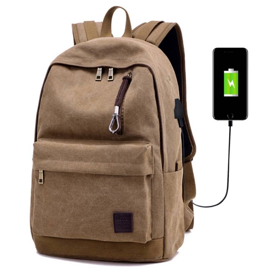 Multi-Function Travel Casual Canvas Backpack Students Bag with External USB Charging Interface &a...