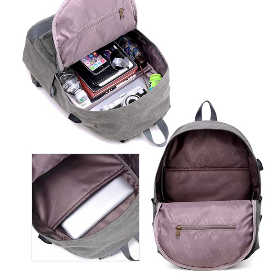 Multi-Function Travel Casual Canvas Backpack Students Bag with External USB Charging Interface &a...