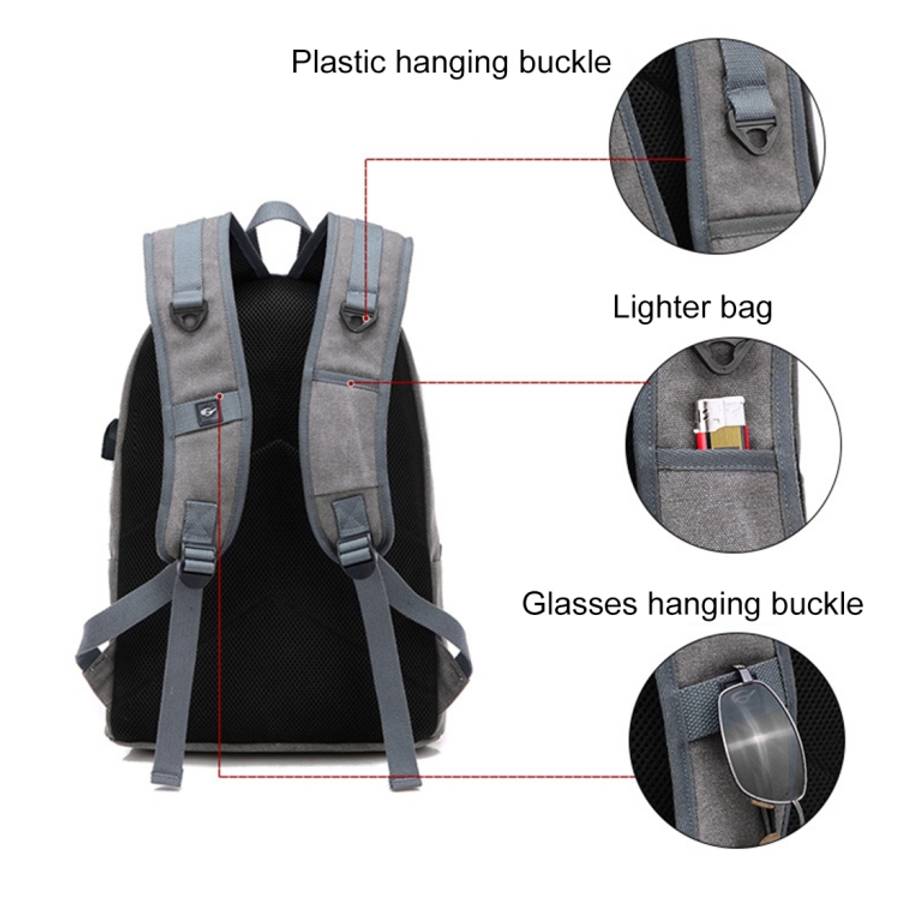 Multi-Function Travel Casual Canvas Backpack Students Bag with External USB Charging Interface &a...