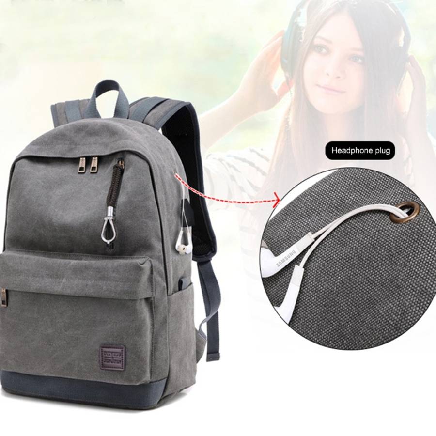 Multi-Function Travel Casual Canvas Backpack Students Bag with External USB Charging Interface &a...