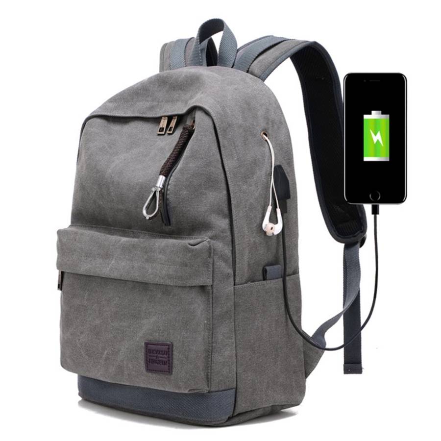 Multi-Function Travel Casual Canvas Backpack Students Bag with External USB Charging Interface &a...