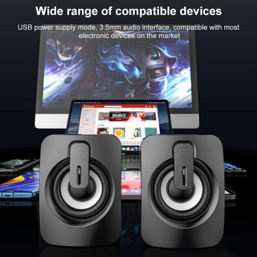 A2 USB 2.0 Wire-controlled Illuminated Mobile Phone Computer Mini Desktop Speaker, Illuminated