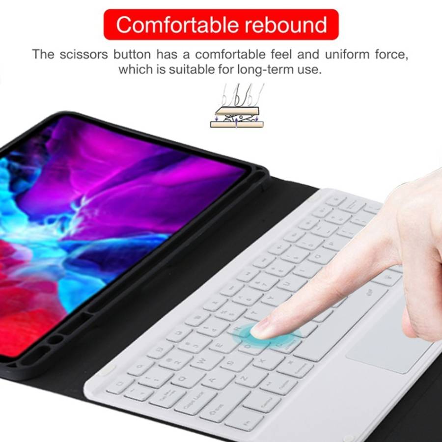 TG11BCS Detachable Bluetooth White Keyboard Microfiber Leather Tablet Case for iPad Pro 11 inch (...