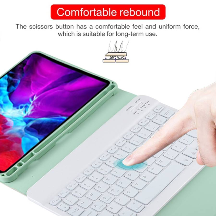 TG11BS Detachable Bluetooth White Keyboard Microfiber Leather Tablet Case for iPad Pro 11 inch (2...