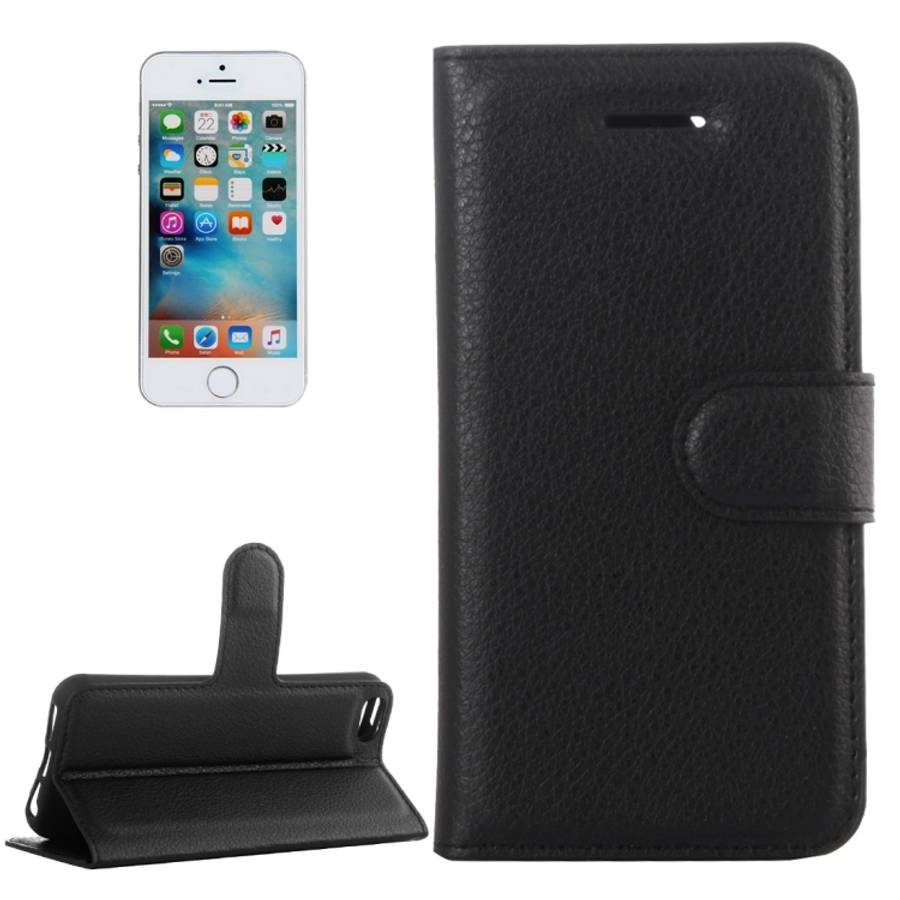 For iPhone 5 &amp; 5s &amp; SE Litchi Texture Horizontal Flip Leather Case with Holder &amp; Card...