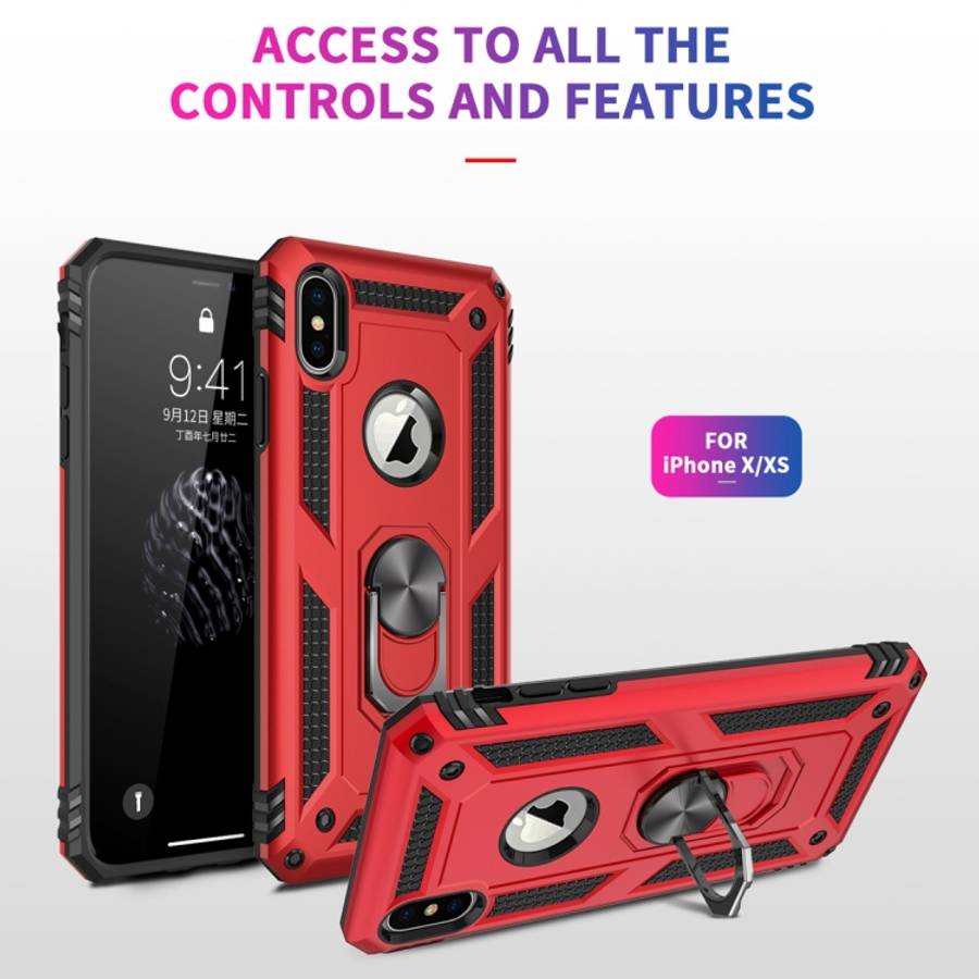 For iPhone X / XS Sergeant Armor Shockproof TPU + PC Protective Case with 360 Degree Rotation Hol...