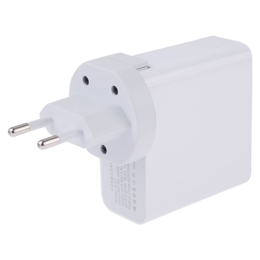 A3P 3A Max Output USB-C / Type-C + QC3.0 + Dual USB 4 Ports Wall Travel Charger, EU Plug