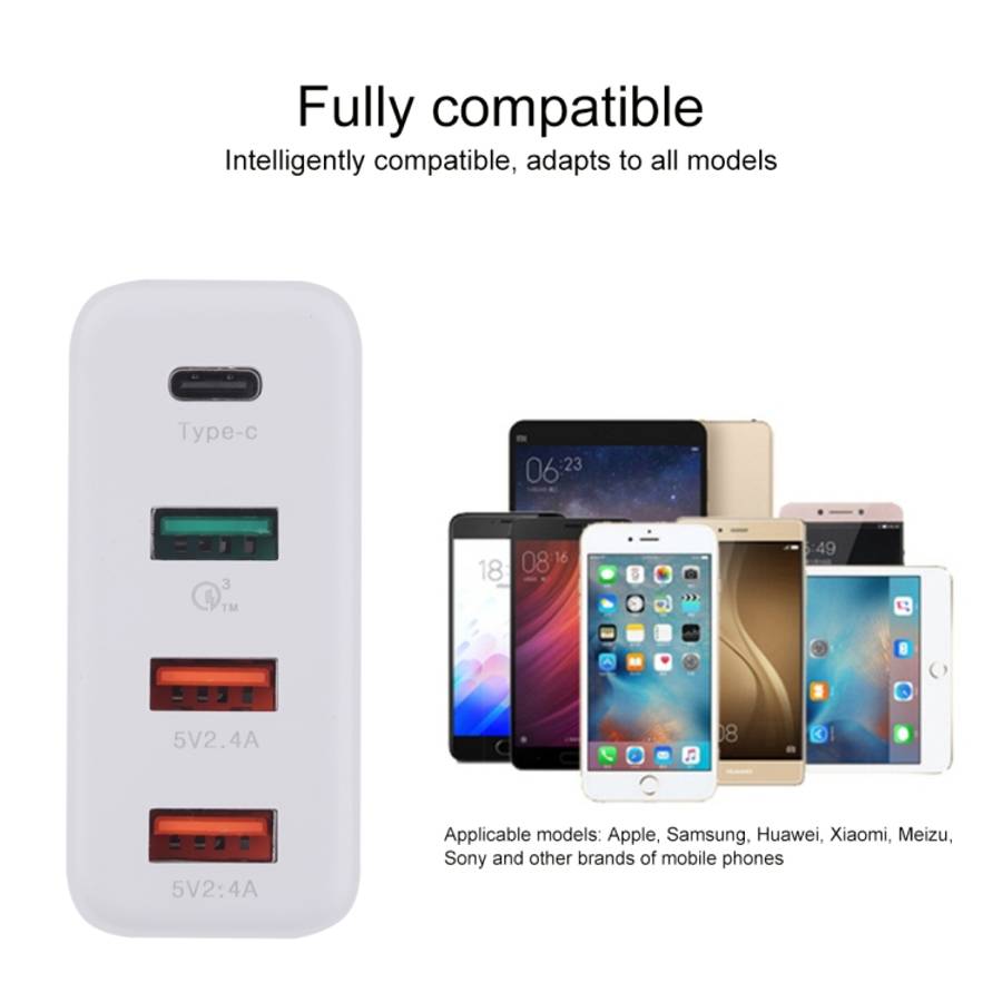 A3P 3A Max Output USB-C / Type-C + QC3.0 + Dual USB 4 Ports Wall Travel Charger, EU Plug