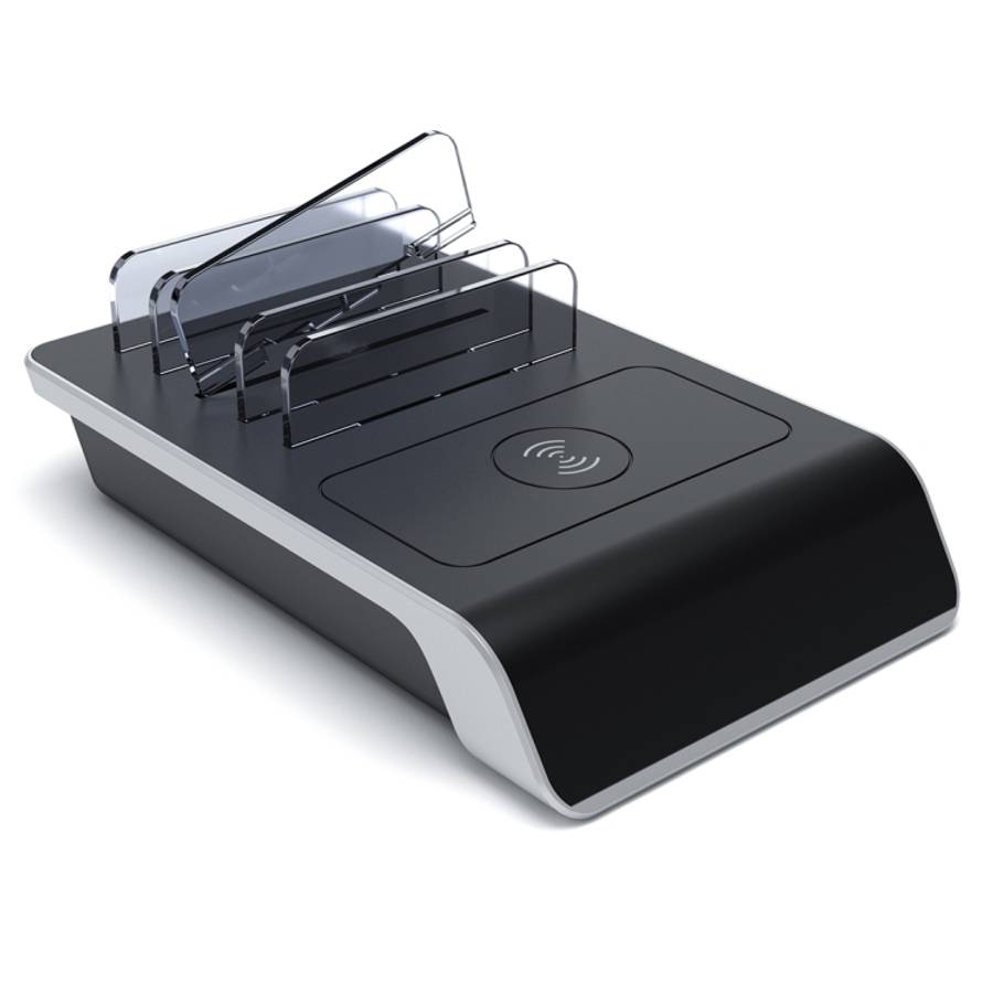 UD09 4 USB Ports Qi Standard Wireless Charger Phone Desktop Stand Holder, UK Plug