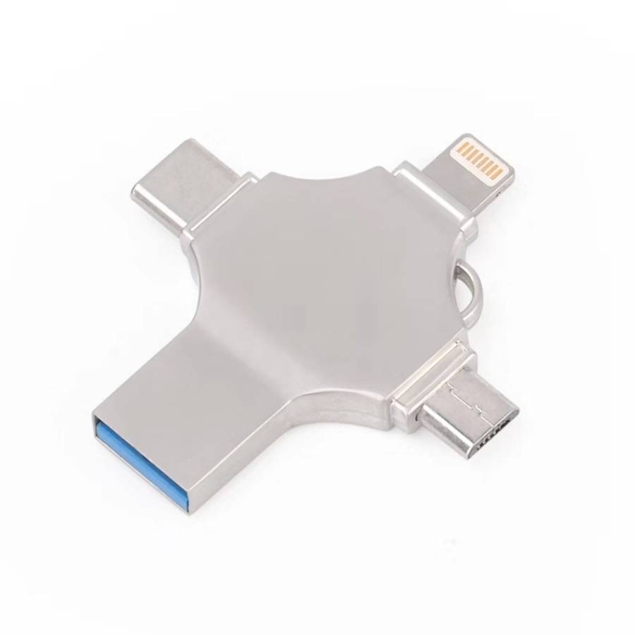 Cross 4 in 1 16GB 8 Pin + Micro USB + USB-C / Type-C + USB 3.0 Metal Flash Disk, 16GB