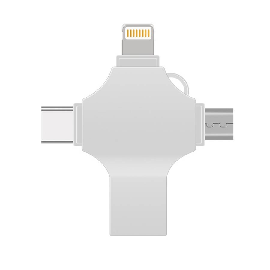 Cross 4 in 1 16GB 8 Pin + Micro USB + USB-C / Type-C + USB 3.0 Metal Flash Disk, 16GB