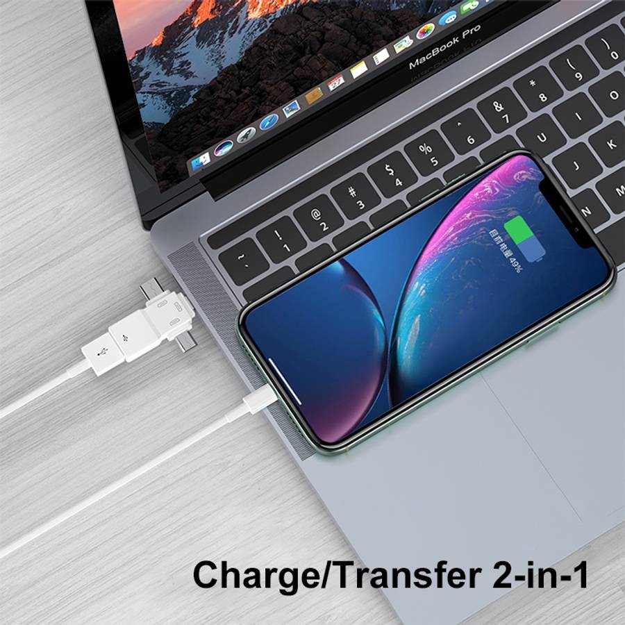 USB 2.0 to 8 Pin + USB-C / Type-C + Micro USB  OTG Adapter