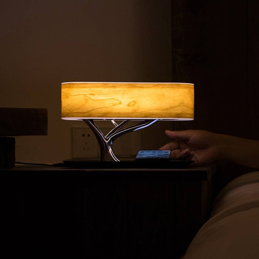 Tree Light Bluetooth Speaker Desk Lamp Phone Wireless Charger, UK Plug