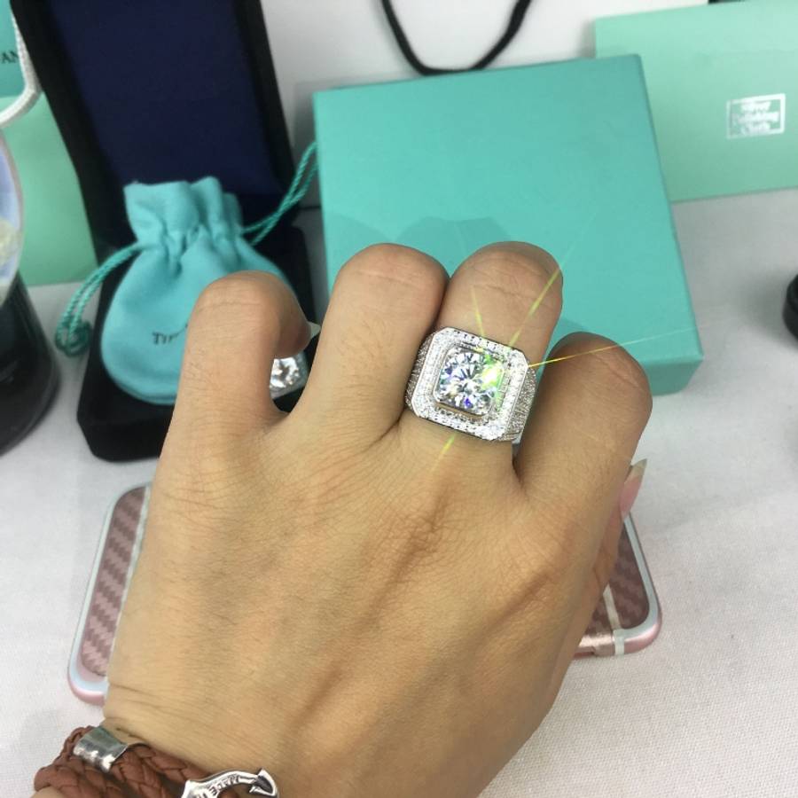 Fashion Full Rhinestone Micro-insert Silver Ring, US Size: 9, Diameter: 19mm, Perimeter: 59.8mm