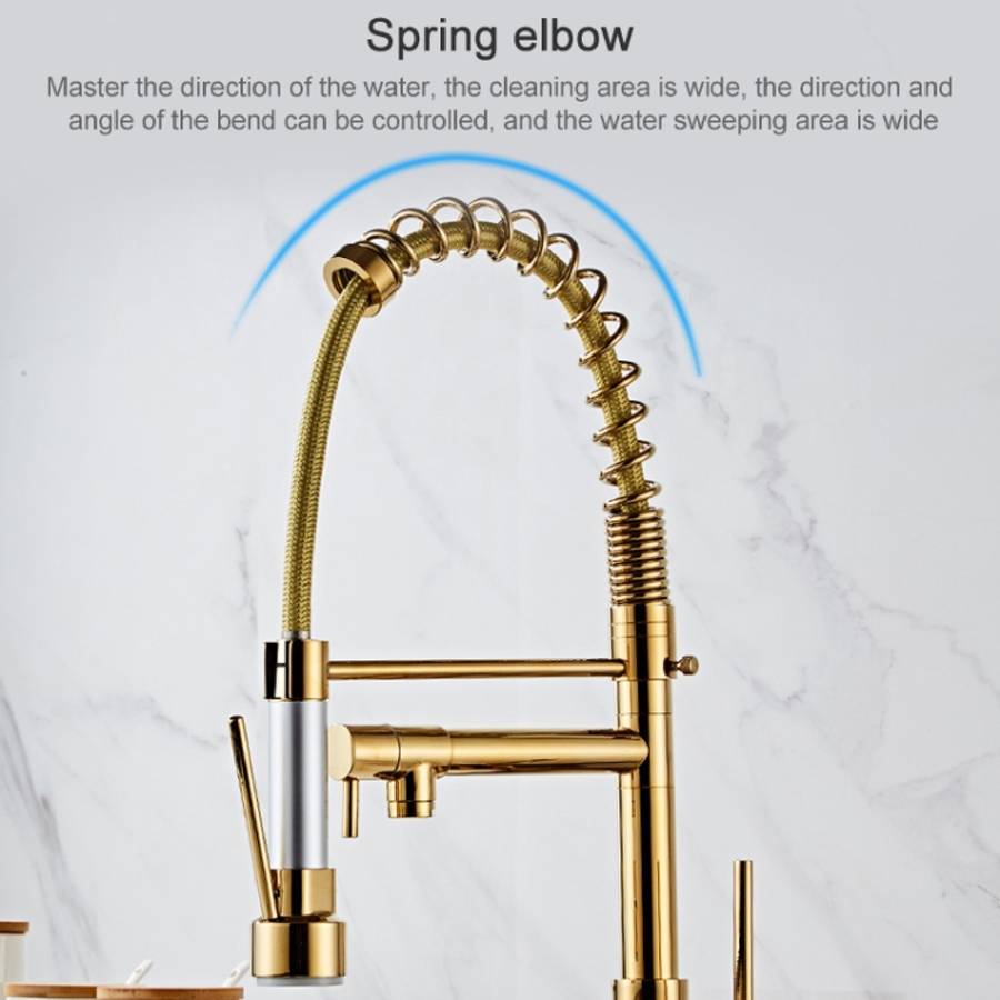 Copper Pull Type Large Spring Double Outlet Kitchen Sink Hot Cold Faucet