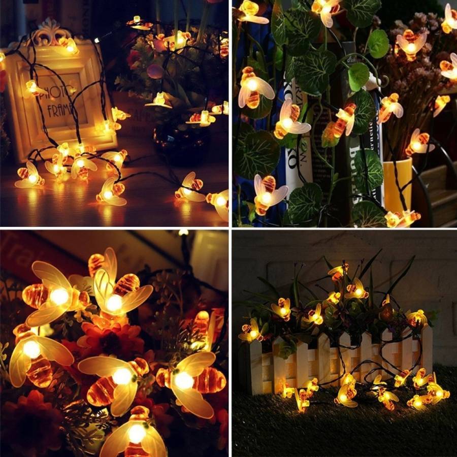 6.5m 30 LEDs Bee Solar Powered Warm White Outdoor Garden Decorative String Light Fairy Lamp with ...