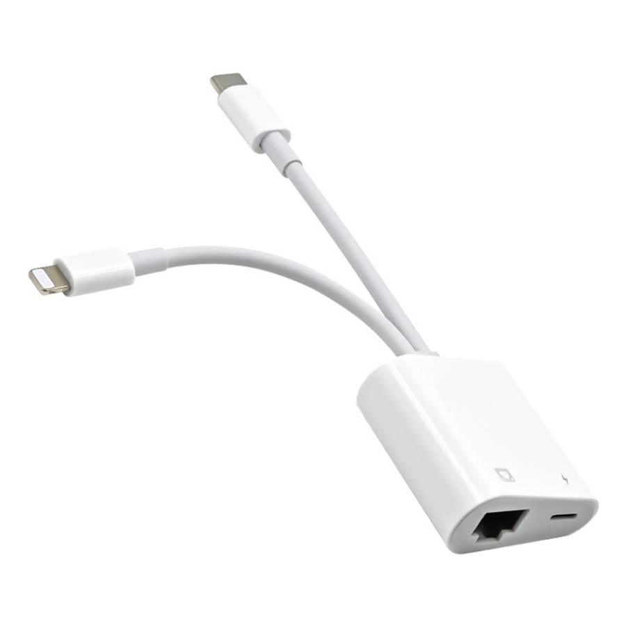 NK-1035 Pro 2 in 1 USB-C / Type-C + 8 Pin Male to RJ45 + 8 Pin Charging Female Interface Adapter