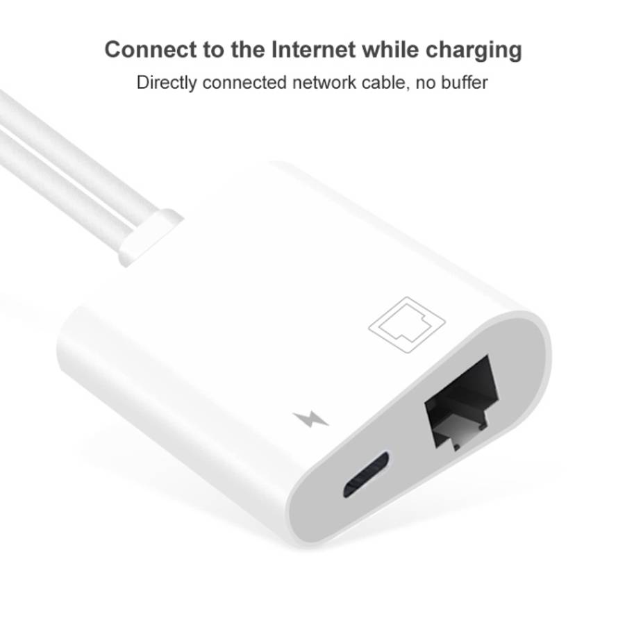 NK-1035 Pro 2 in 1 USB-C / Type-C + 8 Pin Male to RJ45 + 8 Pin Charging Female Interface Adapter