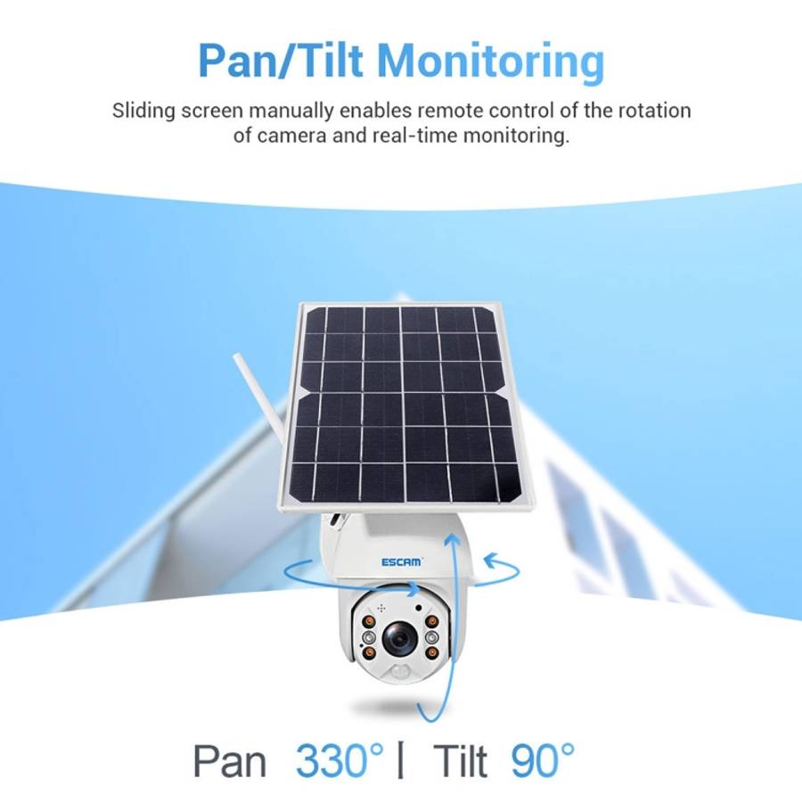 ESCAM QF480 EU Version HD 1080P IP66 Waterproof 4G Solar Panel PT IP Camera with Battery, Support...