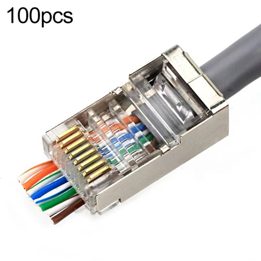 100pcs Cat5e Shielded Pass Through RJ45 Connector Modular Plug