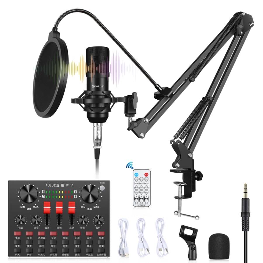 PULUZ Sound Card Live Broadcast Bluetooth Sound Mixer Studio Microphone Kits with Suspension Scis...