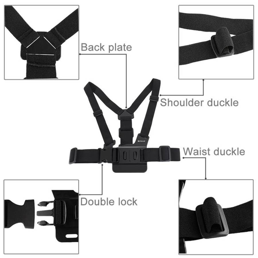 PULUZ Adjustable Body Mount Belt Chest Strap with J Hook Mount &amp; Long Screw for GoPro, Insta3...