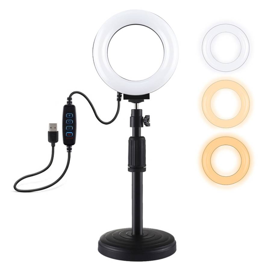 PULUZ Round Base Desktop Holder + 4.7 inch 12cm 3 Modes USB Dimmable LED Ring Vlogging Video Ligh...