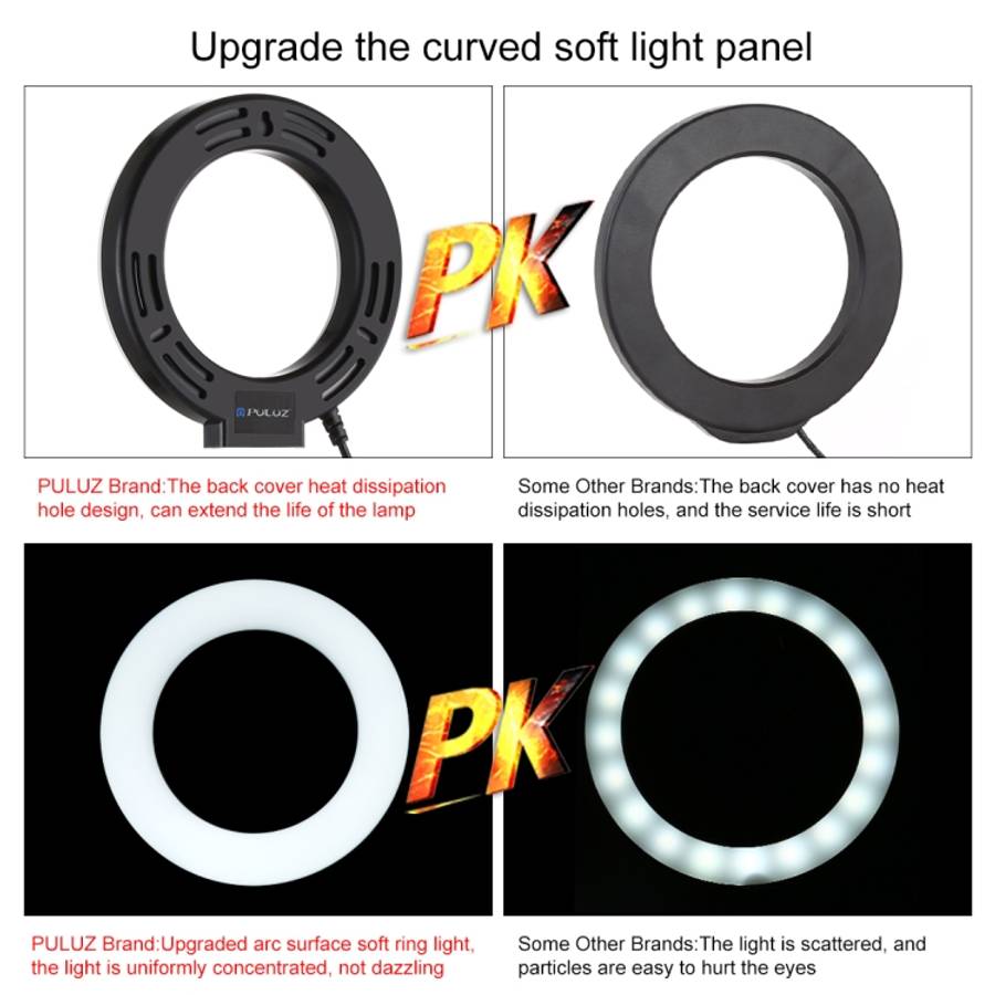 PULUZ Round Base Desktop Holder + 4.7 inch 12cm 3 Modes USB Dimmable LED Ring Vlogging Video Ligh...