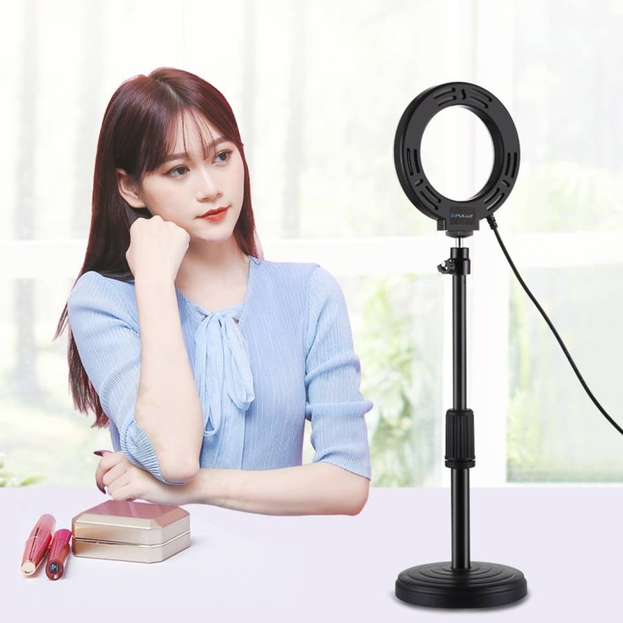 PULUZ Round Base Desktop Holder + 4.7 inch 12cm 3 Modes USB Dimmable LED Ring Vlogging Video Ligh...