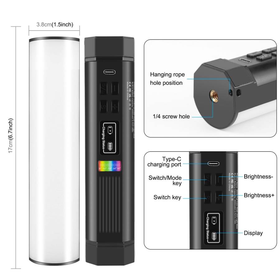 PULUZ 17cm Photo Handheld RGB Stick Light Magnetic LED Fill Light