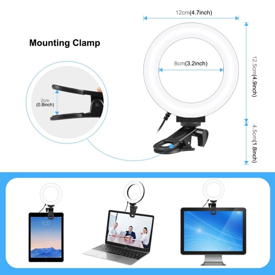 PULUZ 4.7 inch 12cm Ring Selfie Light 3 Modes USB Dimmable Dual Color Temperature LED Curved Vlog...