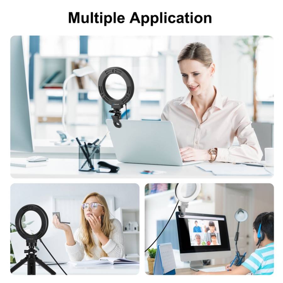PULUZ 6.2 inch 16cm Ring Selfie Light 3 Modes USB Dimmable Dual Color Temperature LED Curved Vlog...
