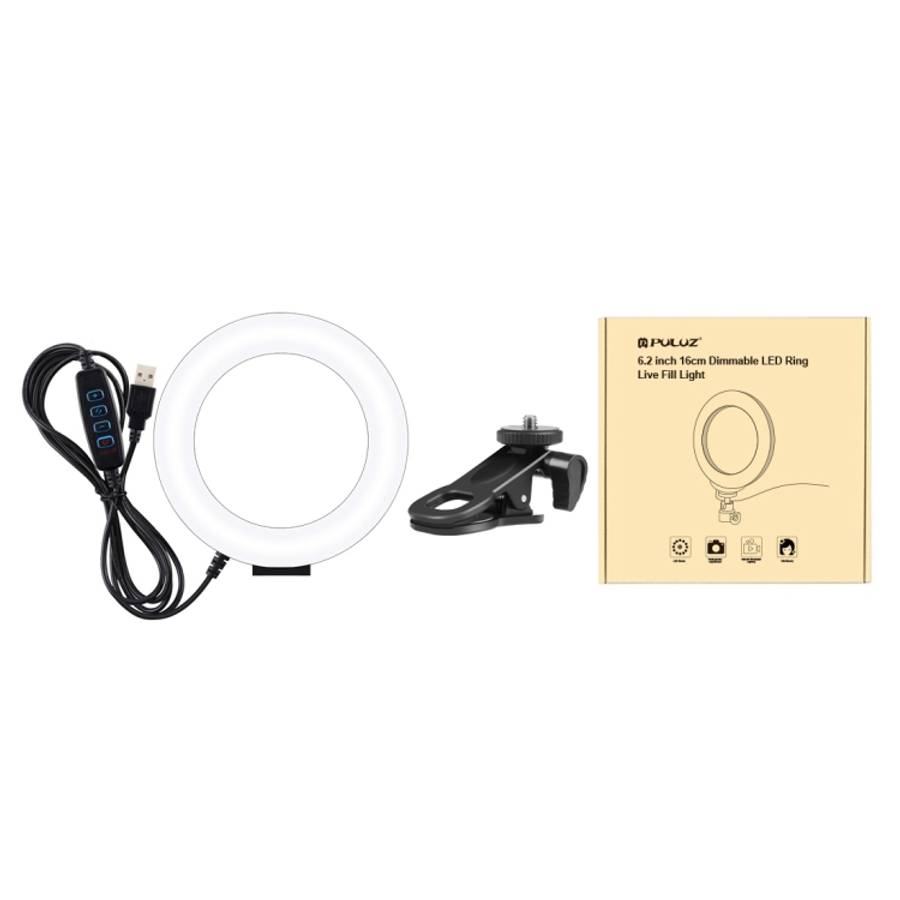 PULUZ 6.2 inch 16cm Ring Selfie Light 3 Modes USB Dimmable Dual Color Temperature LED Curved Vlog...