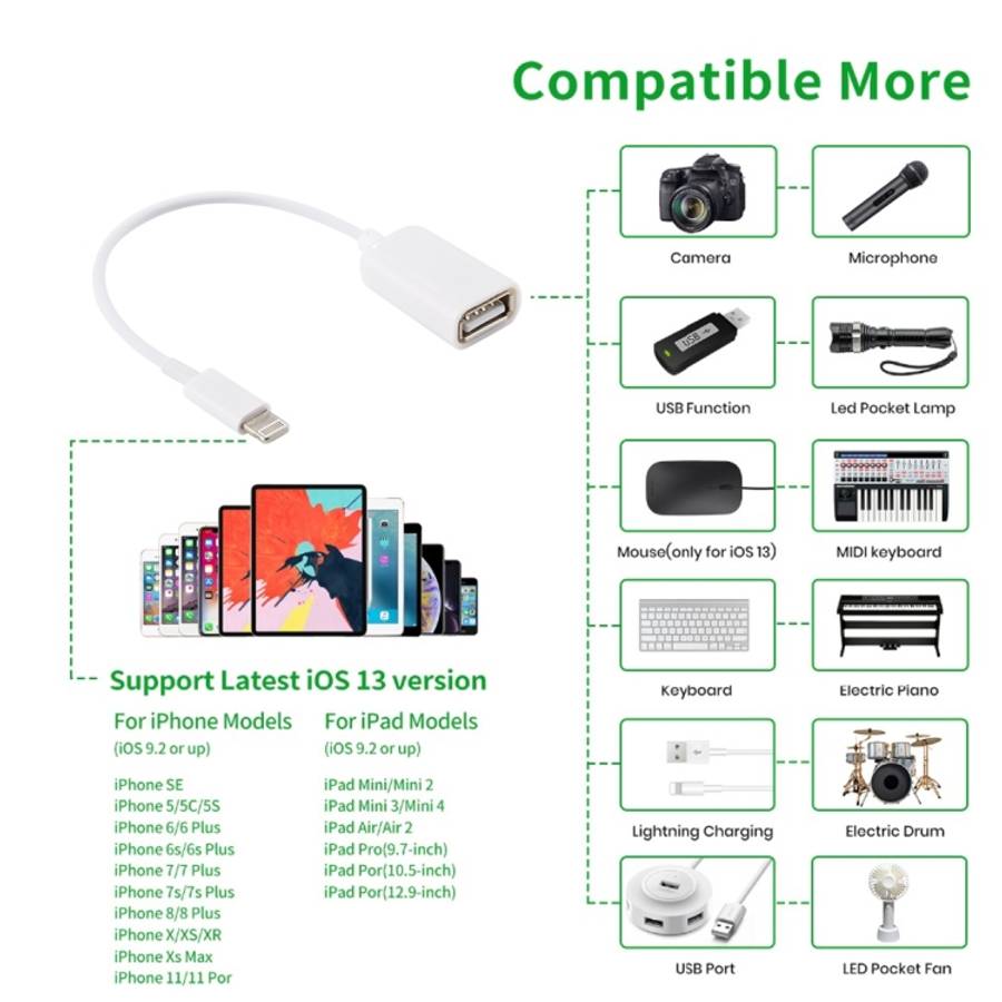 USB Female to 8pin Male OTG Adapter Cable, Support iOS 10.2 and Below, Length: 18cm(White)