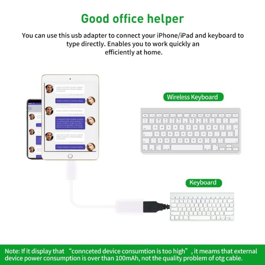 USB Female to 8pin Male OTG Adapter Cable, Support iOS 10.2 and Below, Length: 18cm(White)