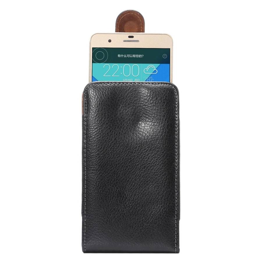 5.5 inch Litchi Texture Vertical Flip Upright Genuine Leather Case / Waist Bag with Rotatable Bac...