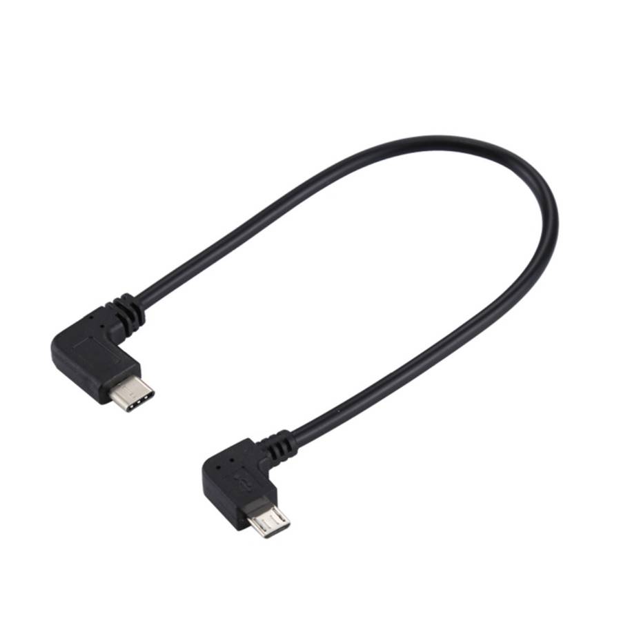 USB-C / Type-C Male Elbow to Micro USB Male Elbow Adapter Cable, Total Length: about 25cm, For Sa...