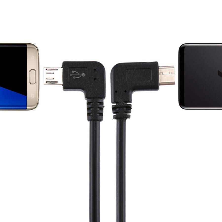 USB-C / Type-C Male Elbow to Micro USB Male Elbow Adapter Cable, Total Length: about 25cm, For Sa...