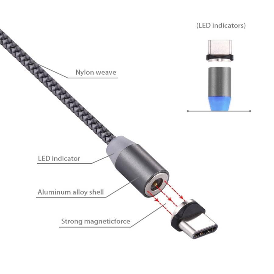 360 Degree Rotation 1m Weave Style USB-C / Type-C to USB 2.0 Strong Magnetic Charger Cable with L...