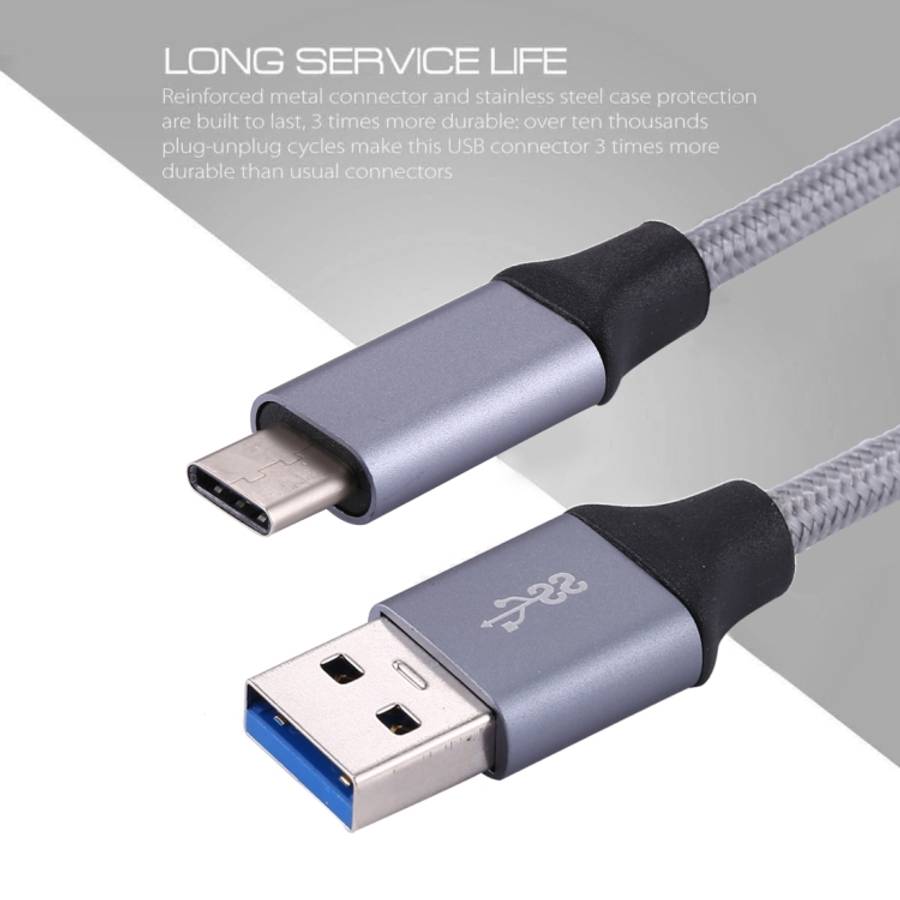1m Wires Woven Metal Head USB-C / Type-C 3.1 to USB 3.0 Data / Charger Cable
