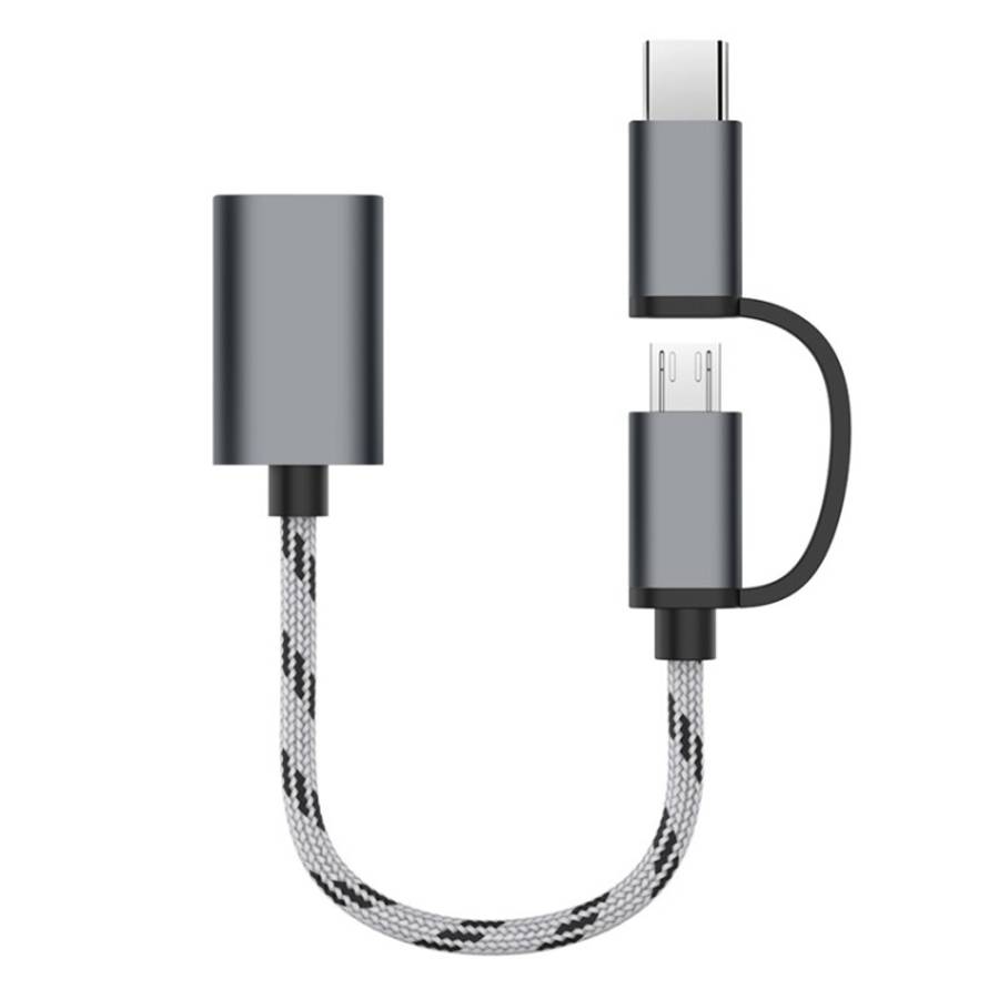 USB 3.0 Female to Micro USB + USB-C / Type-C Male Charging + Transmission OTG Nylon Braided Adapt...