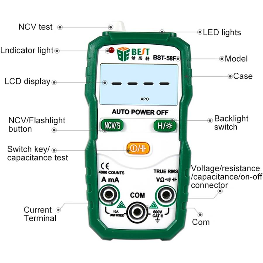 BEST BST-58F Full Automatic Range Multimeter Without Shift Intelligent Identification Digital Mul...