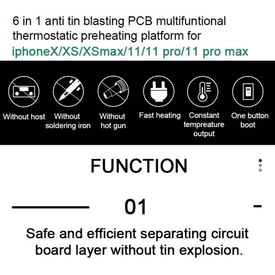 BAKU BA-676 110V-120V Multifuntional PCB IC Glue Remove Thermostatic Heating Platform for iPhone ...