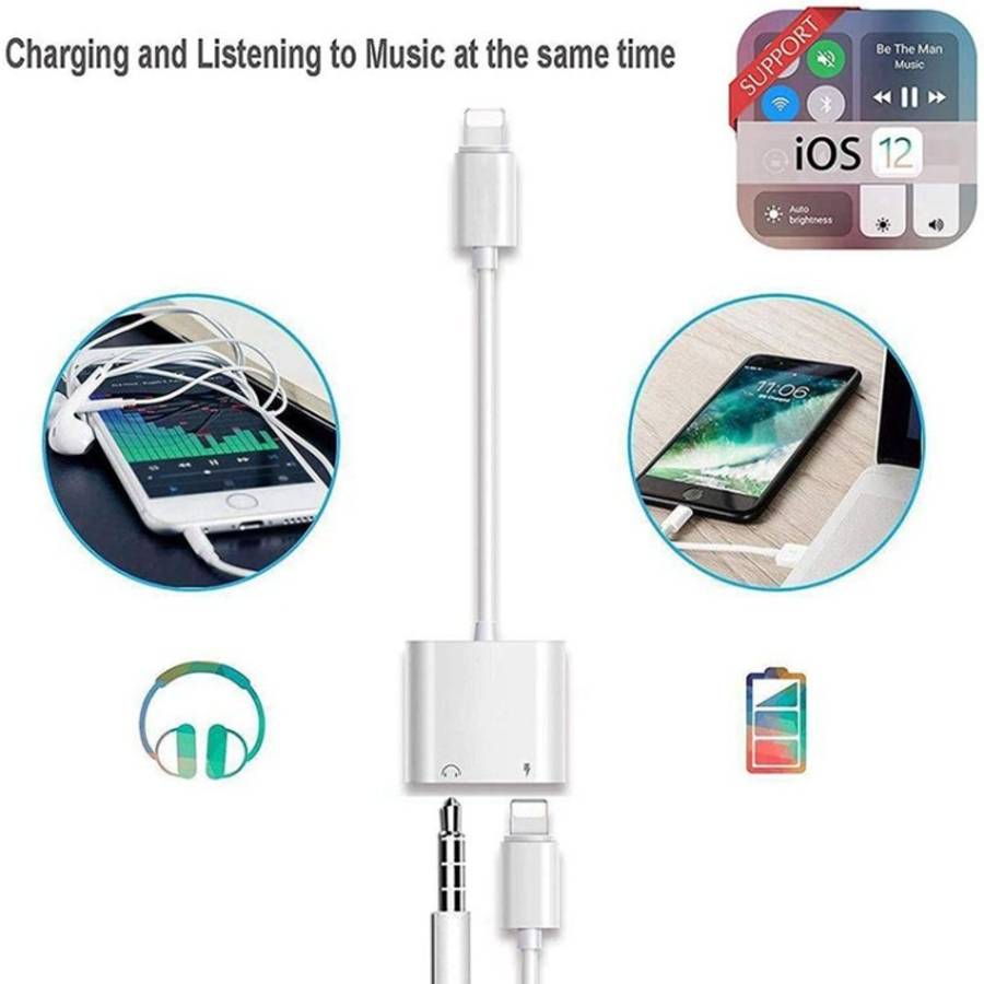 ZS-KL21804 2 in 1 8 Pin to 3.5mm Audio + 8 Pin Charging Interface, Earphone Adapter, Suitable for...