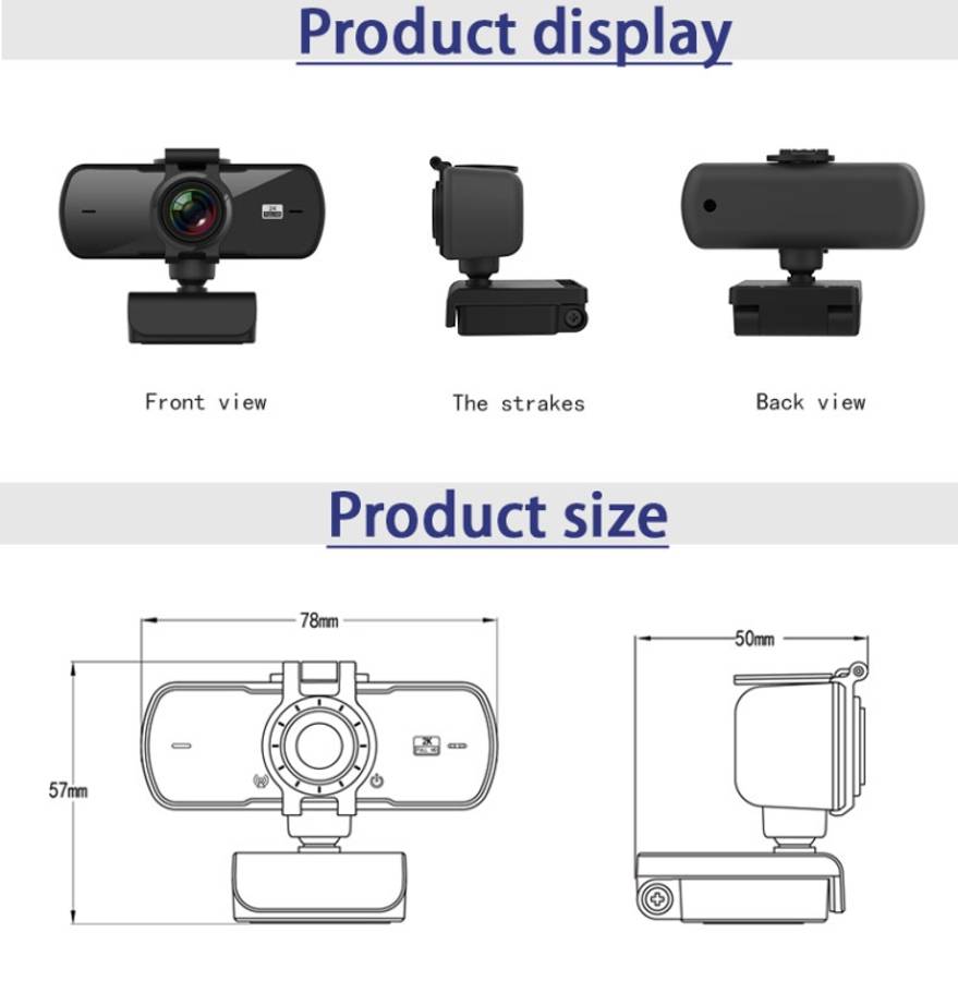 C5 4 Million Pixel Auto Focus 2K Full HD Webcam 360 Rotation USB Driver-free Live Broadcast WebCa...