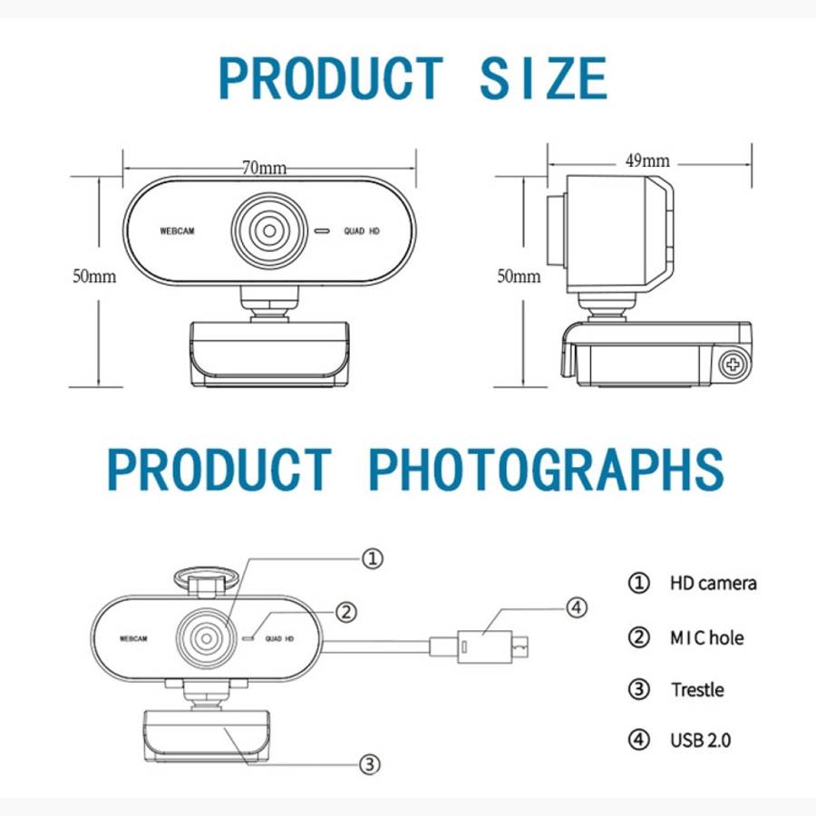 B1 4 Million Pixels 2K Resolution HD 1080P 360 Degrees Rotation Webcam with Mic &amp; Tripod