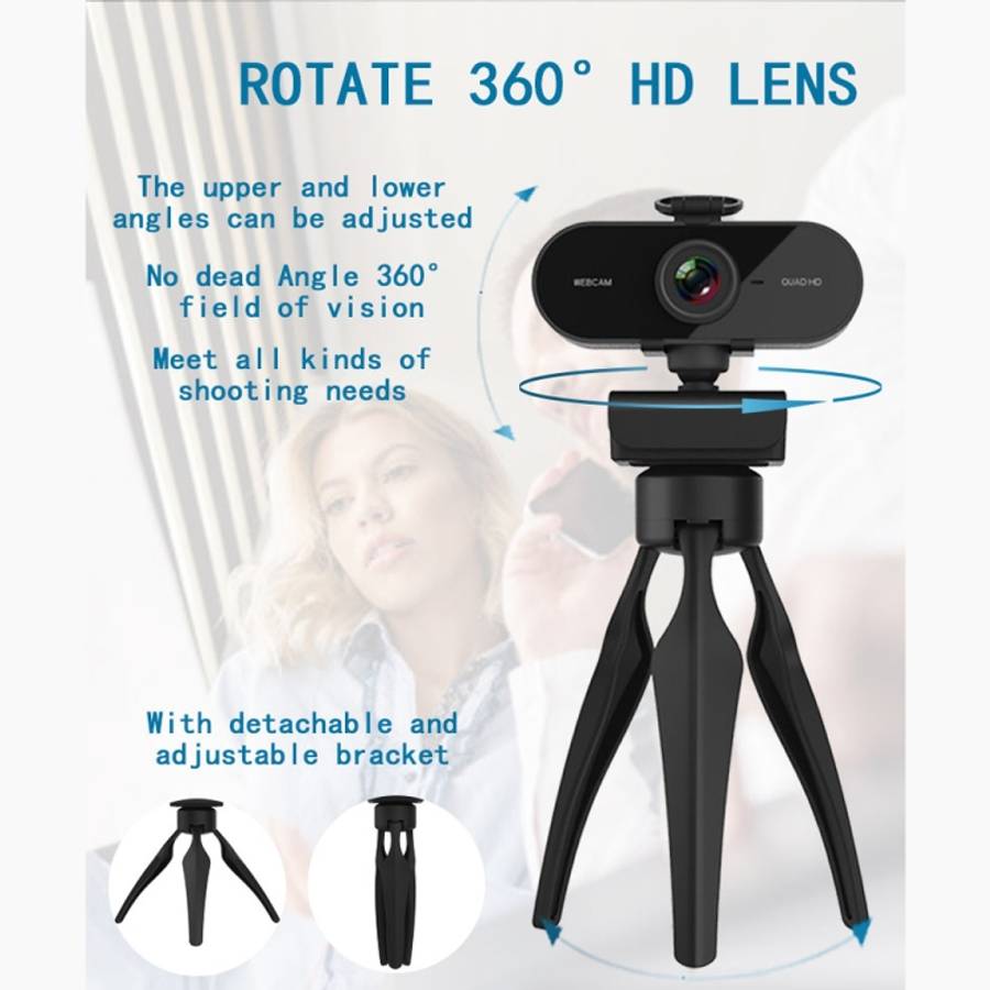 B1 4 Million Pixels 2K Resolution HD 1080P 360 Degrees Rotation Webcam with Mic &amp; Tripod