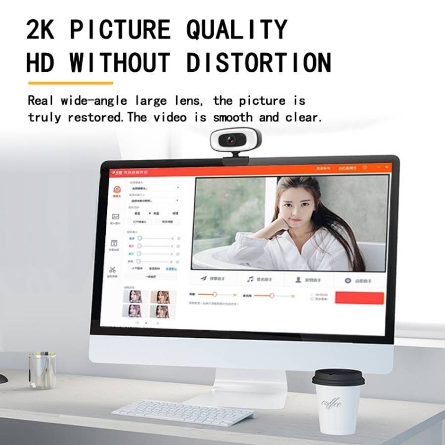 C10 2K HD Without Distortion 360 Degrees Rotate Three-speed Fill Light USB Free Drive Webcams, Bu...